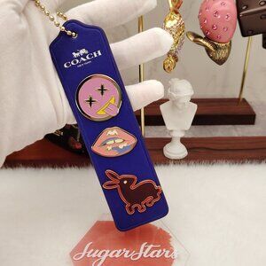 Coach Blue and Pink Enamel Charm Keychain Tag